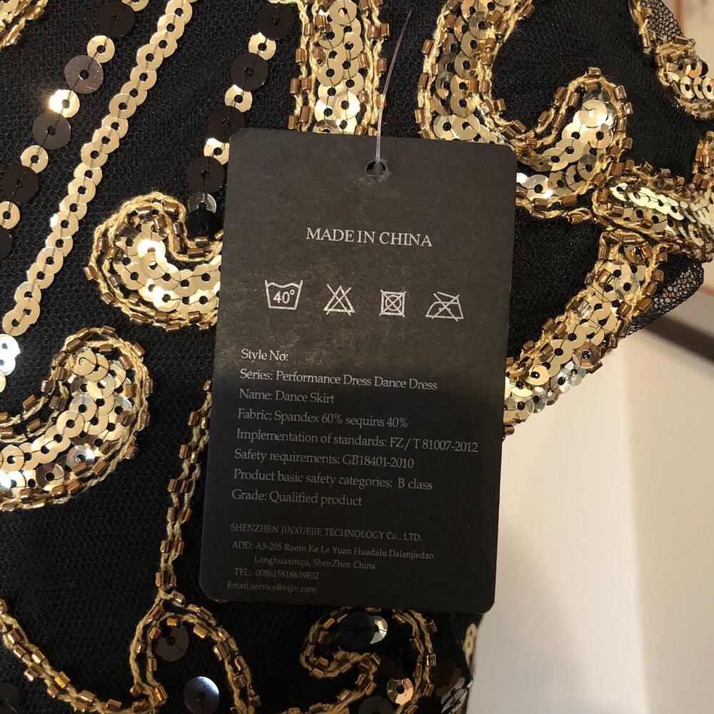 Black Gold Sequin Fringe Dress S Dance Party NYE Gatsby 1920 Flapper Costume NEW - Picture 11 of 12